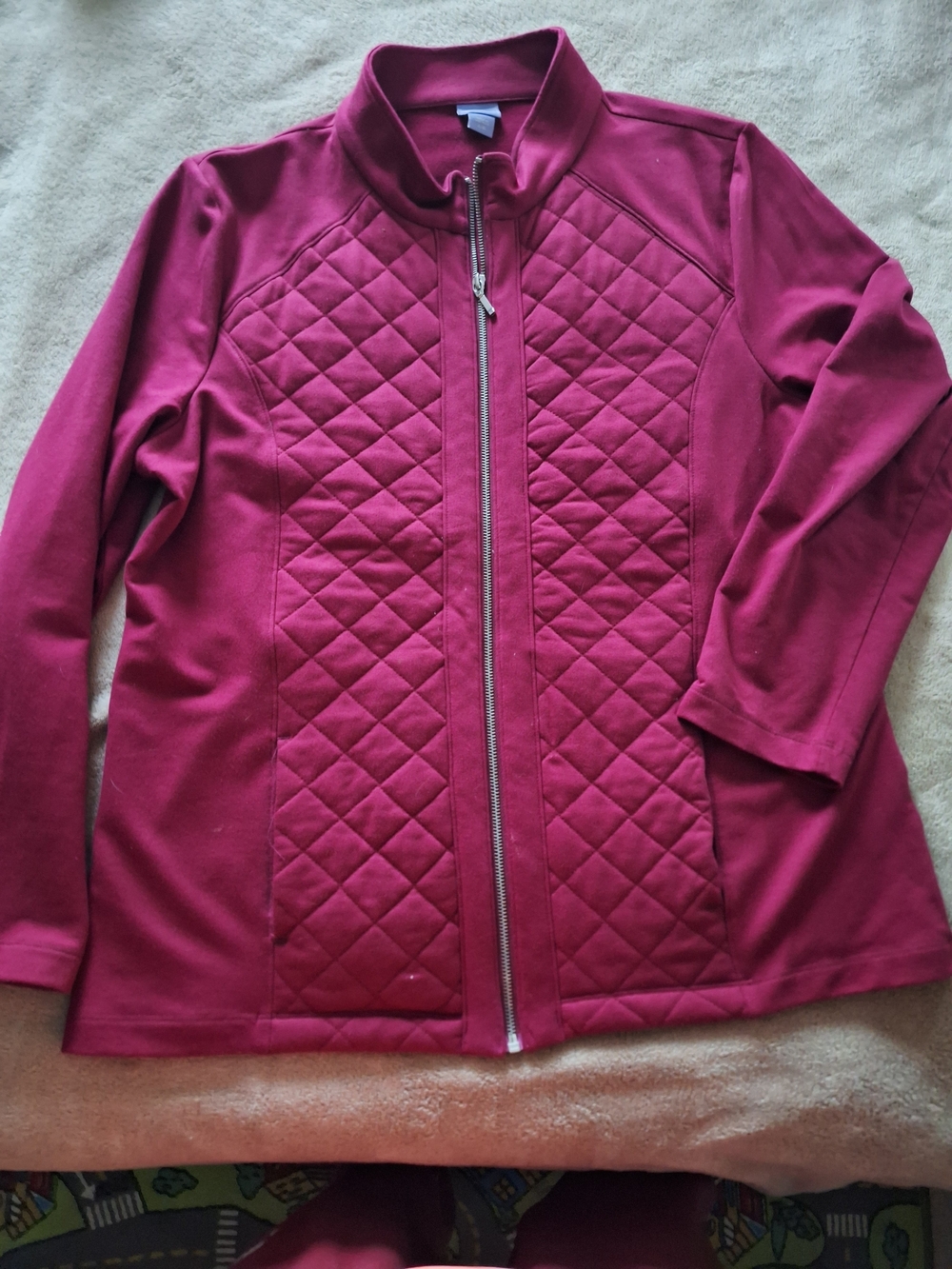 Laura Scott Quilted Front Full-Zip Jacket - Burgandy